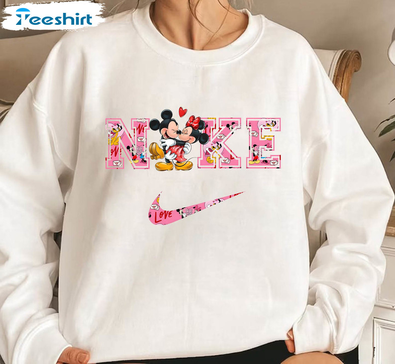 Nike Valentines Day Sweatshirt, Stitch And Angel Valentines Unisex Hoodie Long Sleeve