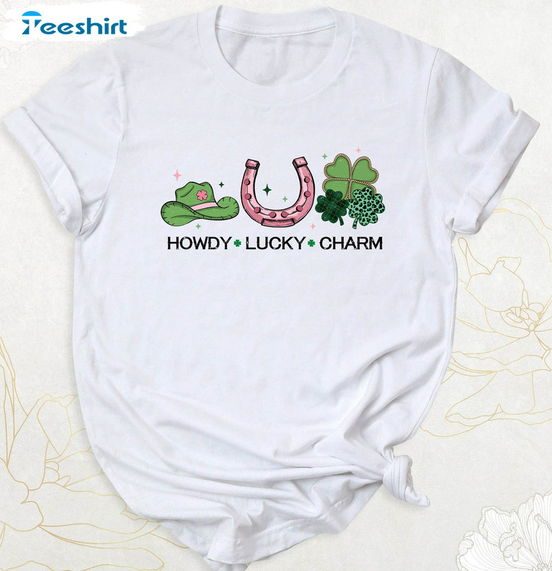 Western St Patricks Day Shirt, Trending Howdy Lucky Charm Unisex Hoodie Short Sleeve