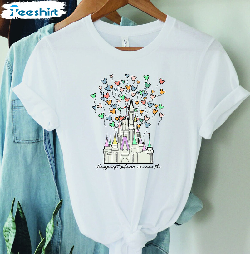 Happiest Place On Earth Shirt, Disney Castle Balloons Crewneck Unisex T-shirt